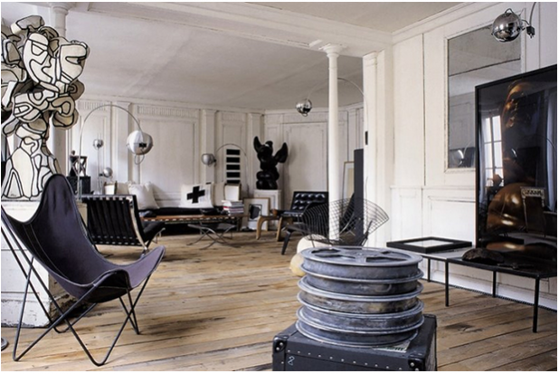 Antique inspired upcycling: Frederic Mechiche's living room: an eclectic mix of antique furniture and curated, iconic statement pieces. 