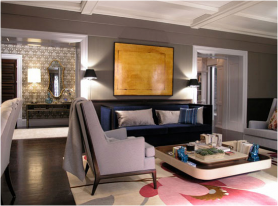 Carrie & Big's living room and hallway apartment shot. Sex and the City set design inspired interior design ideas.