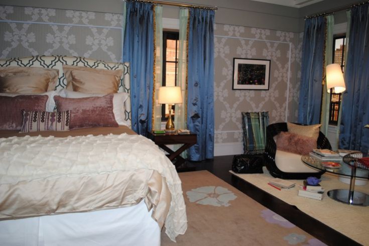 Close up of Carries bedroom, complete with designer rugs. Sex and the city 2 set design inspired interior design ideas.