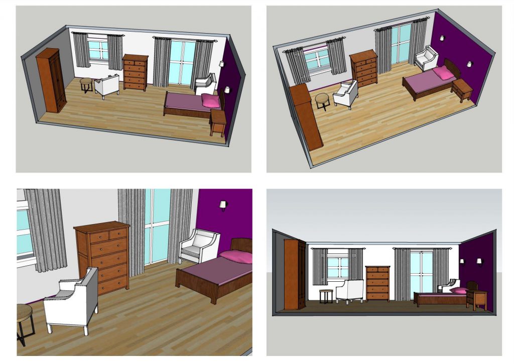 BA Hons Interior Design degree Student Case study Jan Maguire: Concept Views of Bedroom. BA Hons Interior Design degree Student Case study Jan Maguire: Concept Views of Bedroom.
