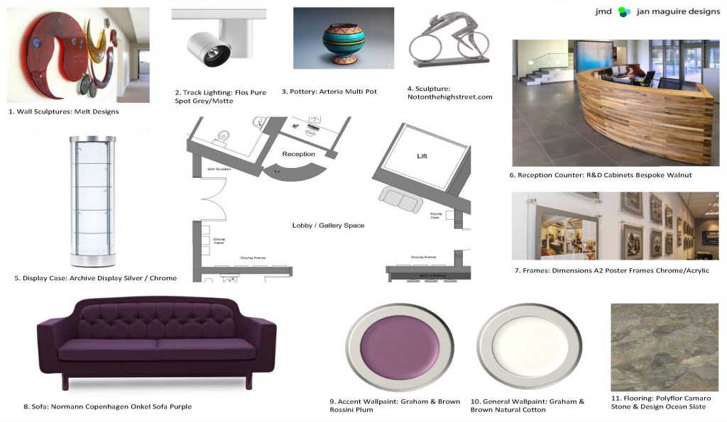 BA Hons Interior Design degree Student Case study Jan Maguire: Reception Gallery Presentation Board. BA Hons Interior Design degree Student Case study Jan Maguire: Reception Gallery Presentation Board.