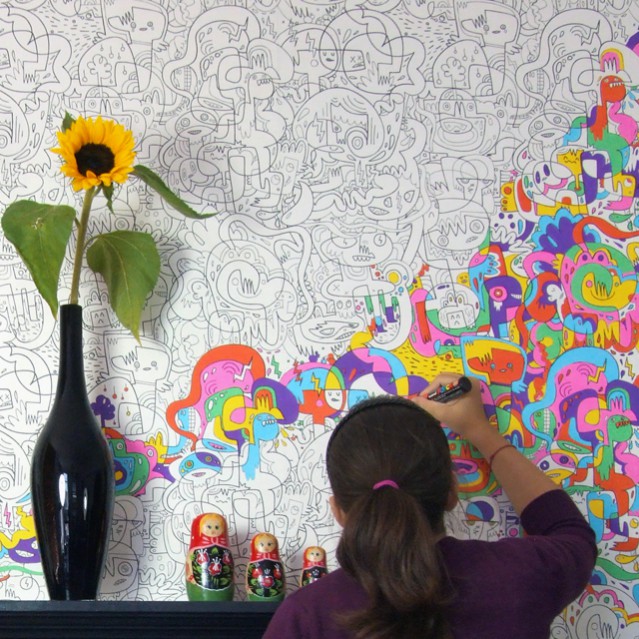For National Wallpaper Week, National Design Academy Tutor Caroline chose Burgerdoodles Colour-In Wallpaper from Jon Burgerman as her favourite wallpaper design. For National Wallpaper Week, National Design Academy Tutor Caroline chose Burgerdoodles Colour-In Wallpaper from Jon Burgerman as her favourite wallpaper design.