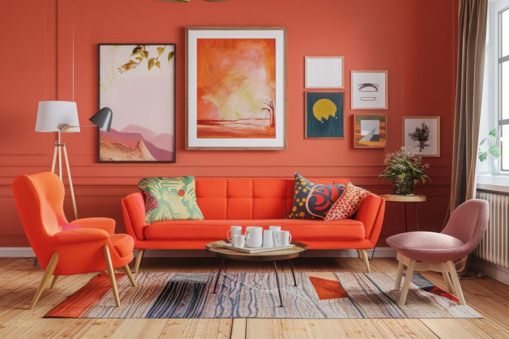 Embrace the simplicity and charm of Scandinavian design in this coral living room.