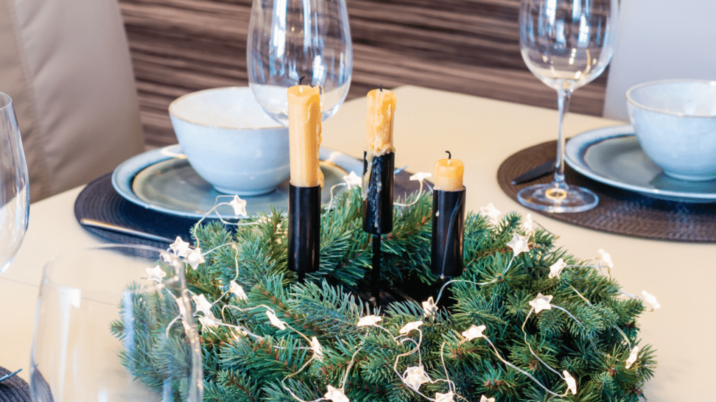 Candle on dinner table