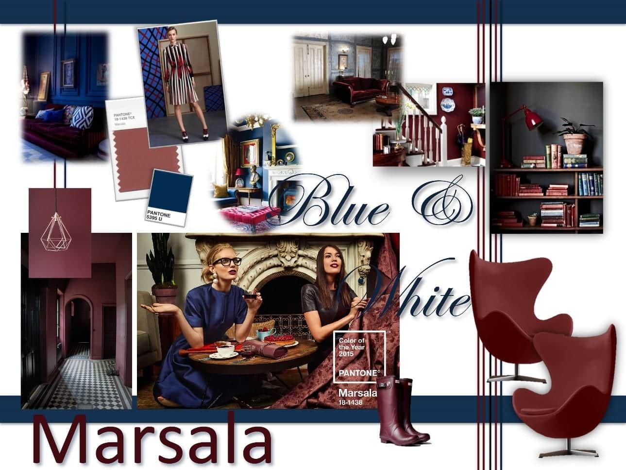 interior design board blue and white